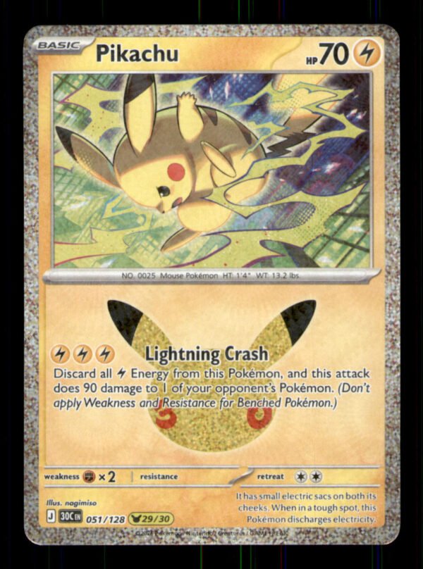 22211d85c8c0557b0072882c2ac45dca.jpg Pikachu 051/128 ME: 30th Celebration Holo TCG Pokemon LP