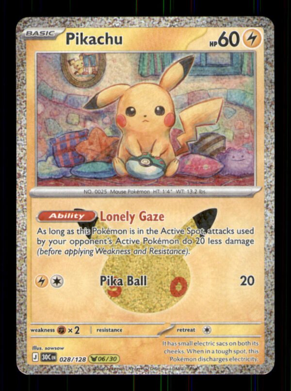 Pikachu 028/128 ME: 30th Celebration Holo TCG Pokemon LP