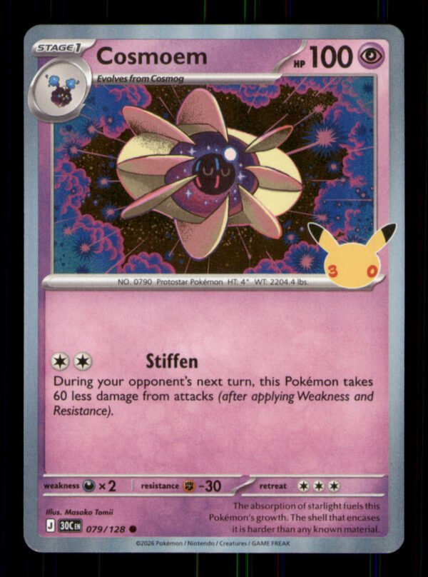 3bc9a0083e3a5ff2d51aa4599b18a779.jpg Cosmoem 079/128 ME: 30th Celebration Holo TCG Pokemon LP