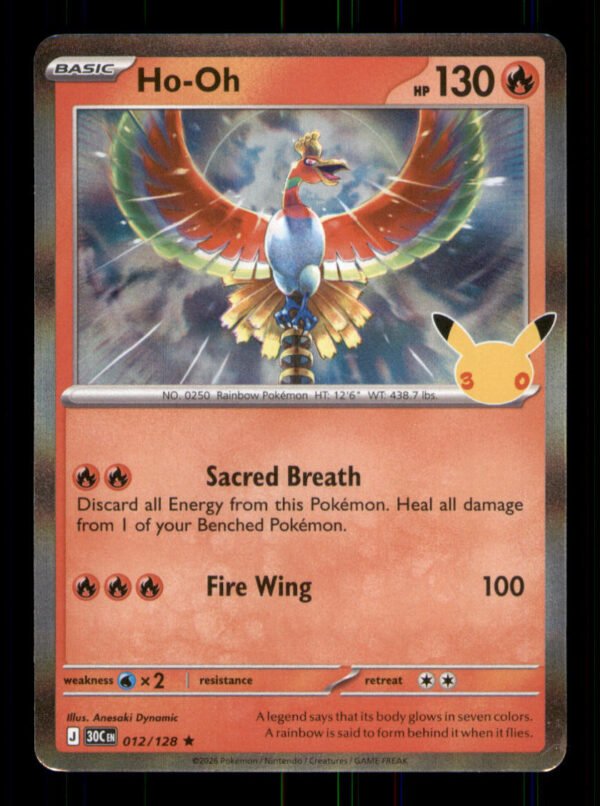 65949236b64efbaa90a404ef3c3fa500.jpg Ho-Oh 012/128 ME: 30th Celebration Holo TCG Pokemon LP