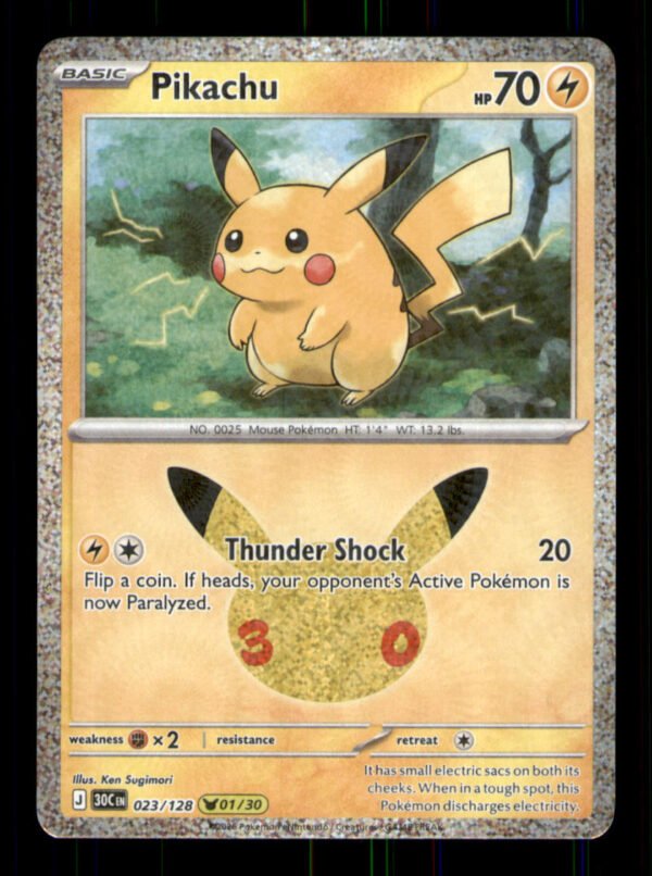 7f70c64c59e1a11e30135ca4240a4951.jpg Pikachu 023/128 ME: 30th Celebration Holo TCG Pokemon LP