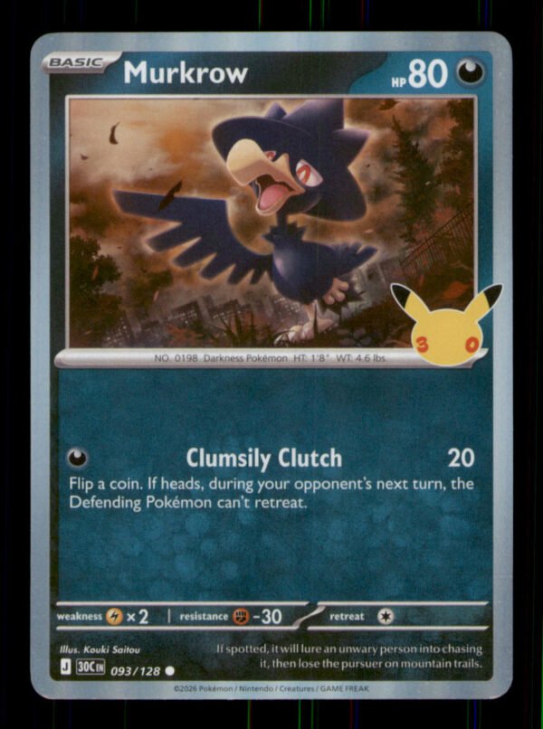bcd4cb55e27ef3ca21e19d701f504411.jpg Murkrow 093/128 ME: 30th Celebration Holo TCG Pokemon LP