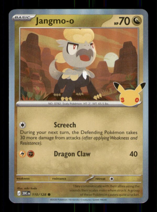 cbc8f97250ef767f421c12b1556246ab.jpg Jangmo-o 110/128 ME: 30th Celebration Holo TCG Pokemon LP
