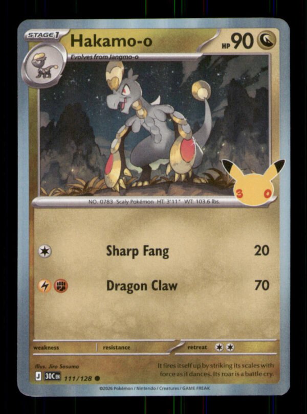 d6b861f1f48b11d4223a6acbcaa595af.jpg Hakamo-o 111/128 ME: 30th Celebration Holo TCG Pokemon LP
