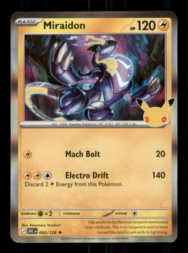 dc40639d9fd071742eda7e705326ce92.jpg Miraidon 062/128 ME: 30th Celebration Holo TCG Pokemon LP
