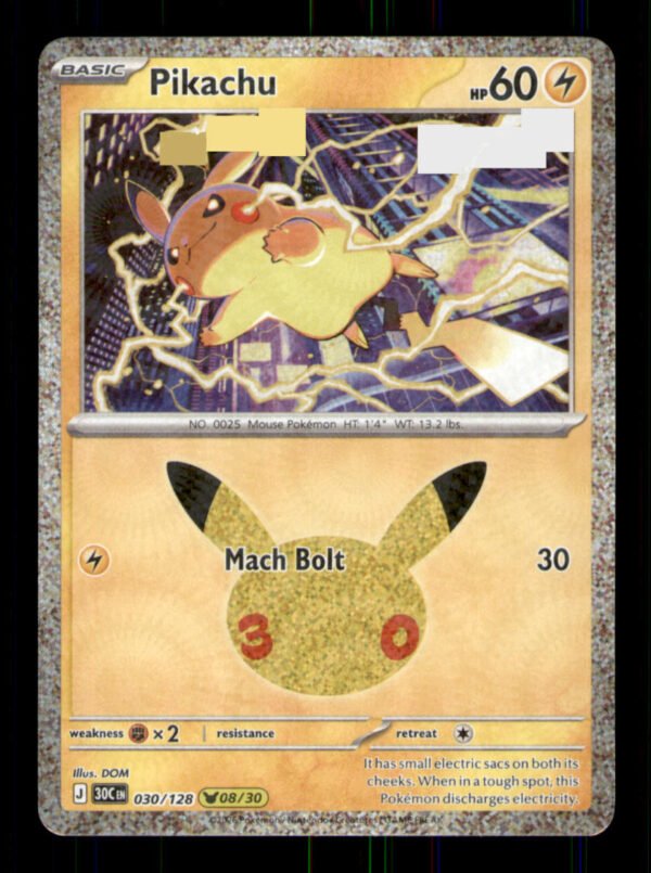 Pikachu 030/128 ME: 30th Celebration Holo TCG Pokemon LP