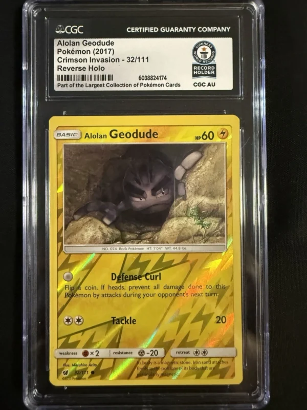 Alolan Geodude 32/111 Reverse Holo CGC Guinness World Record Holder Pokemon